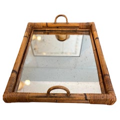 Bamboo tray with handles and an antiqued mirror finish, 1970s