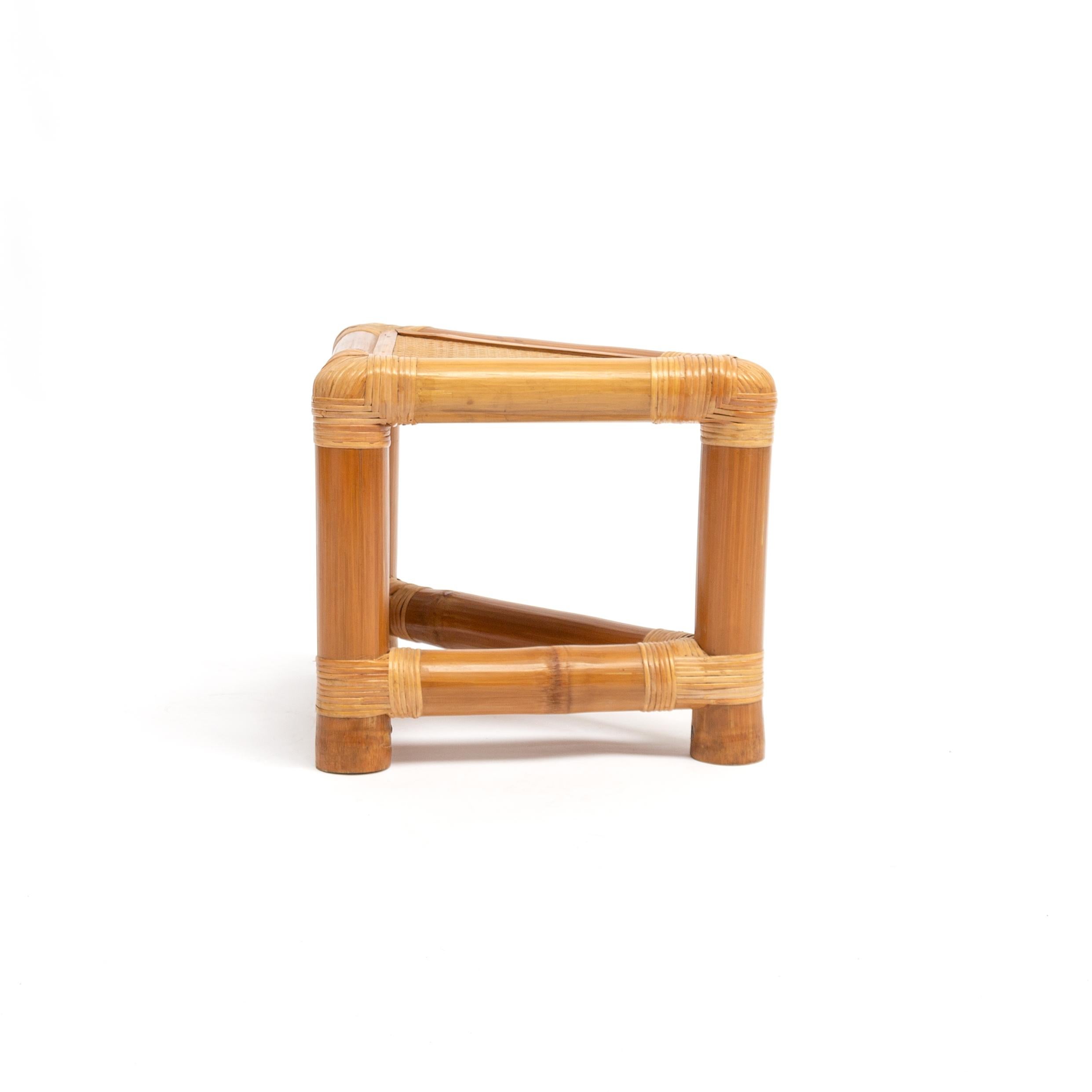 Stick leg bamboo side table, circa 1970. Designed in the manner of Paul Frankl.