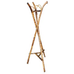 Antique Restored Tiger Bamboo Tripod Plant Stand 