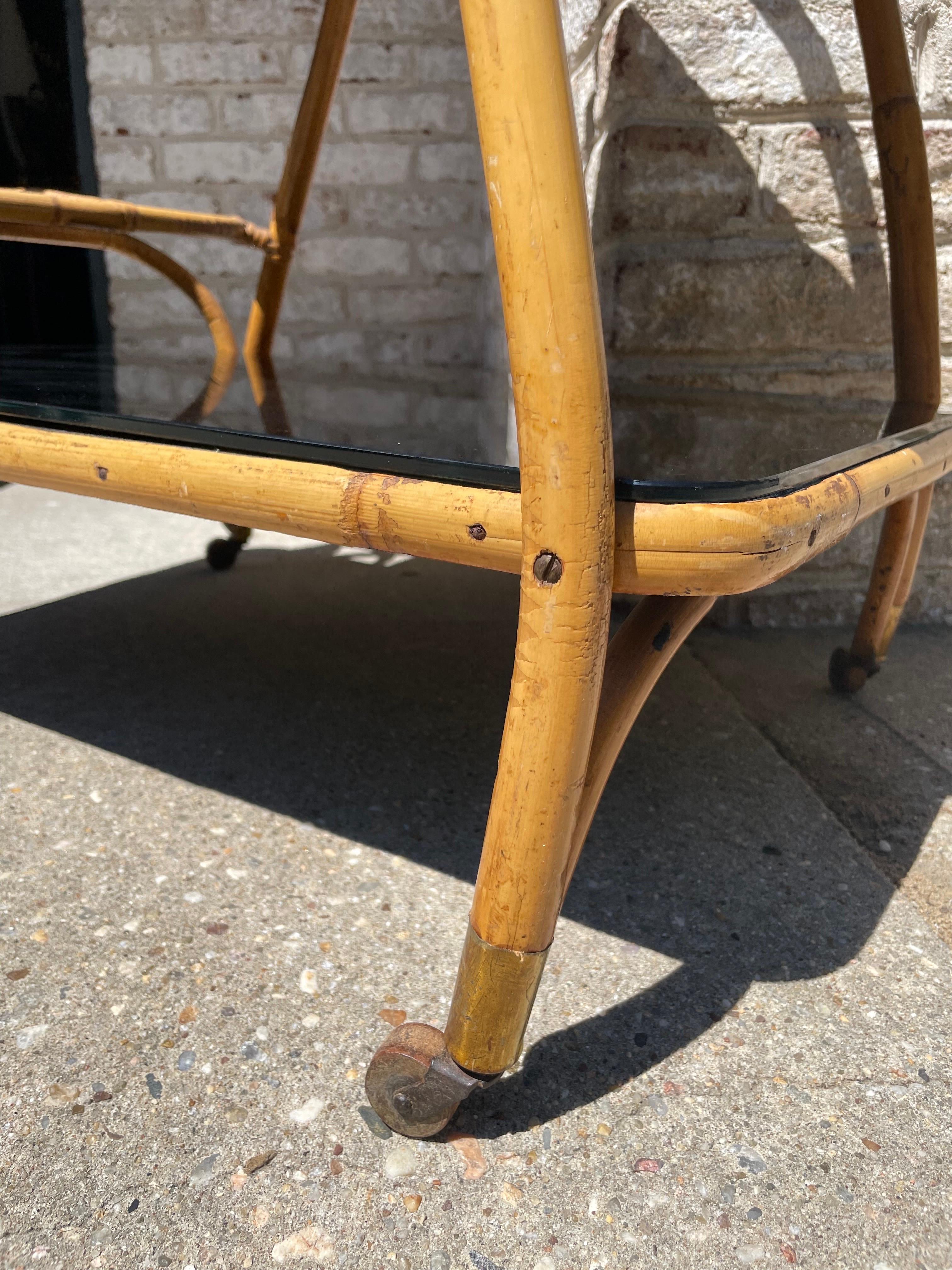 Mid-Century Modern Bamboo Trolley Cart by Bonacina For Sale