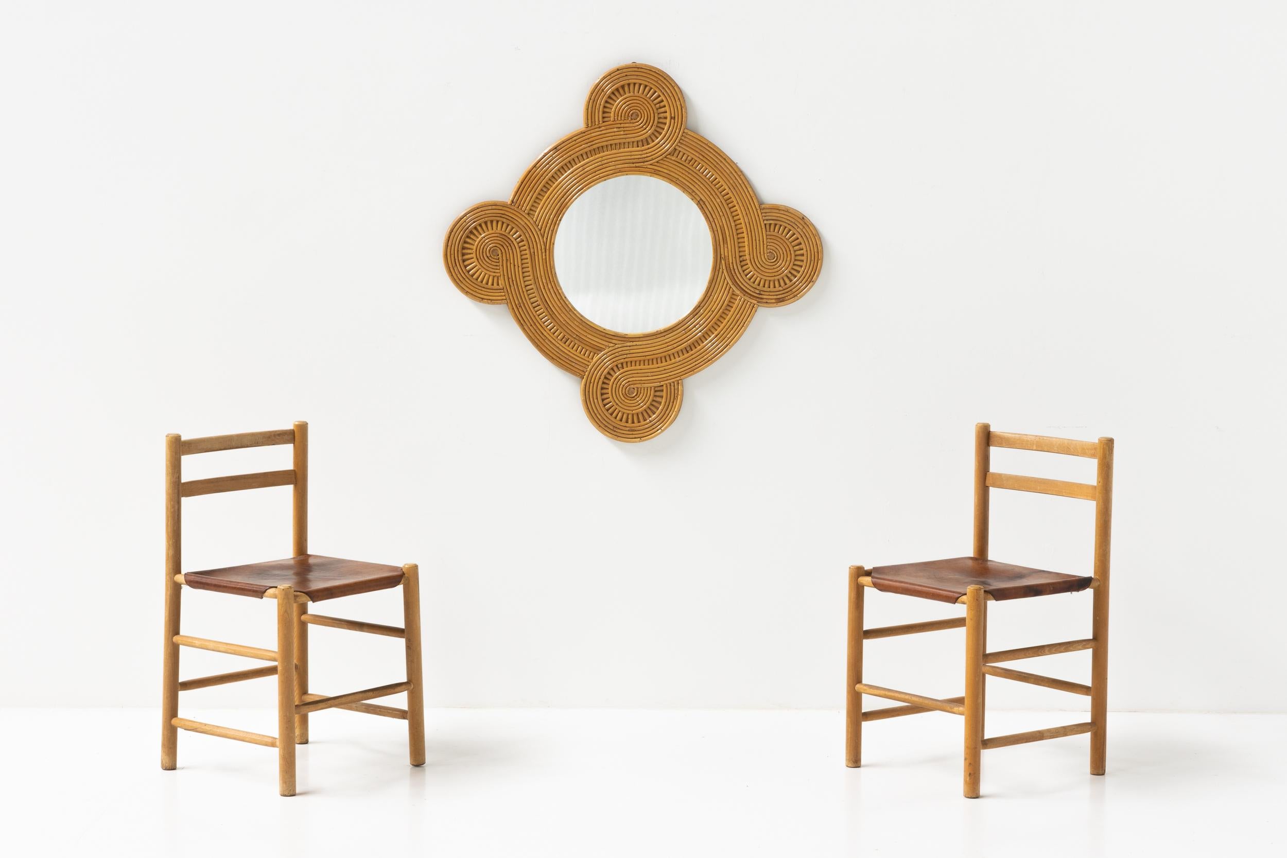 Vivai Del Sud; Tropicalist; Vintage; Mid-Century Modern; Rattan; Bamboo; Italian Design; Eclectic; Gabriella Crespi; Arpex; 

Vivai del Sud rattan mirror, a stunning piece of Italian design and craftsmanship from the 1960s. This mirror embodies