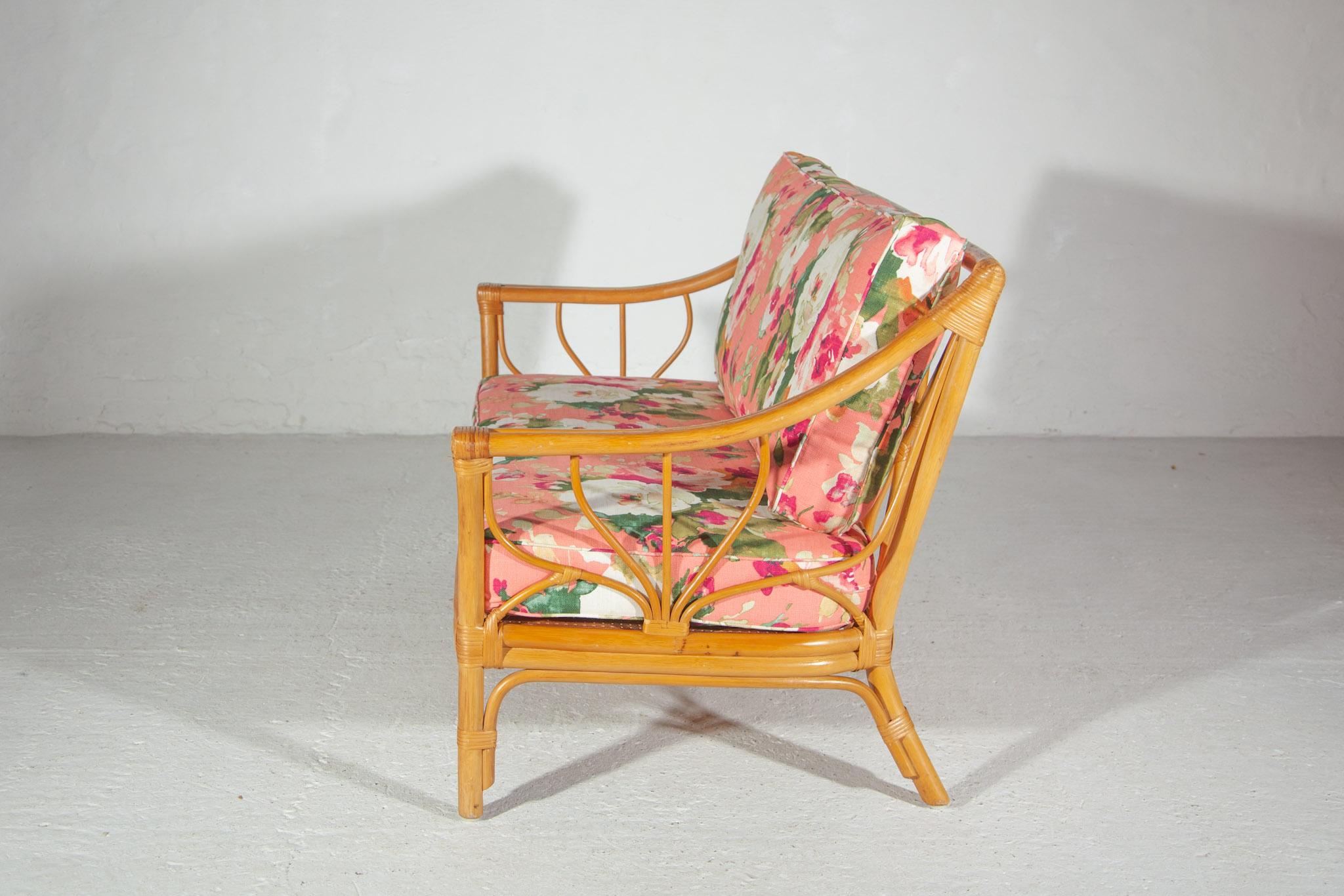 Zweisitziger Bambus-Sessel, Mid-Century Modern, Italien (Handgefertigt) im Angebot