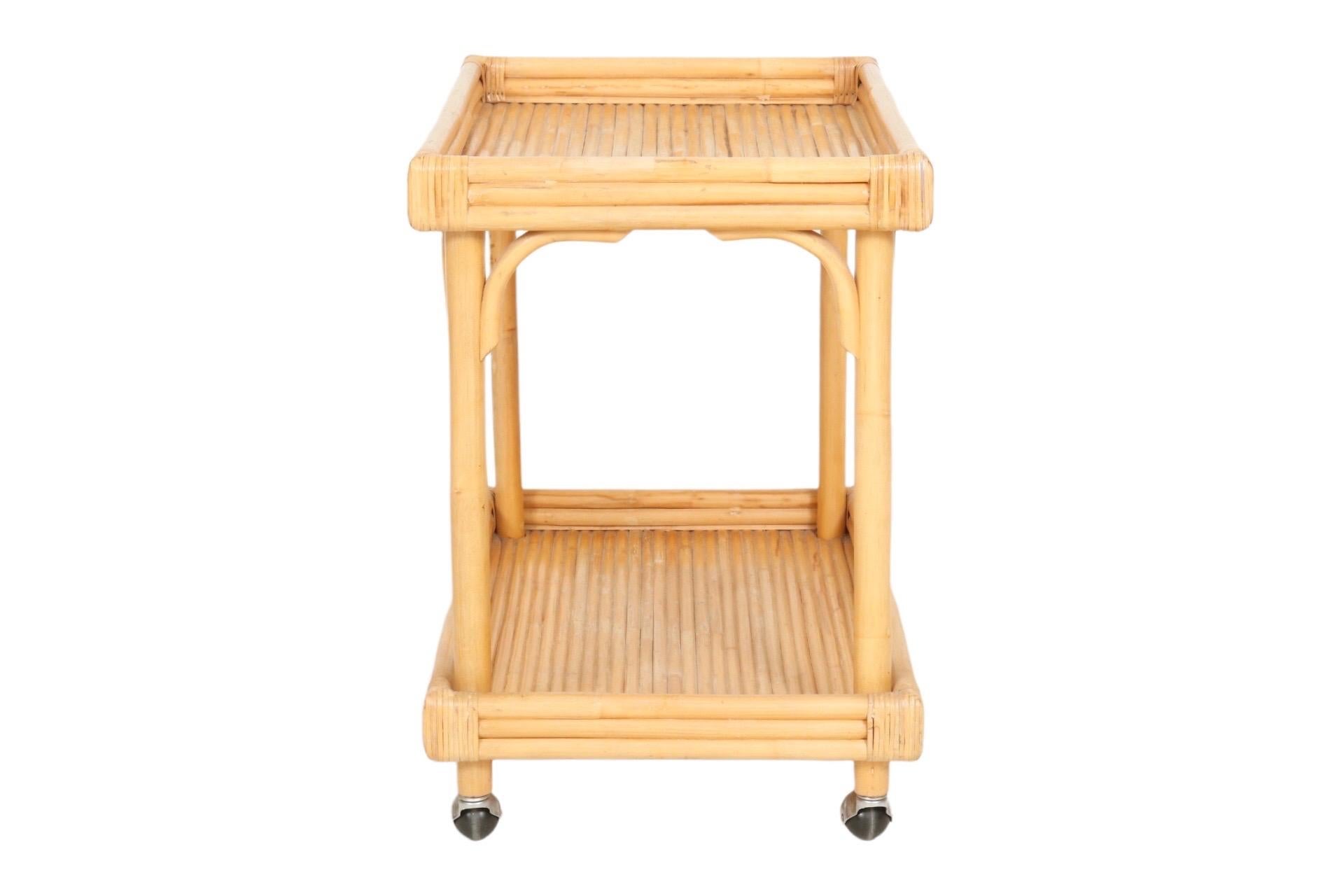 Bohemian Bamboo Two Tier Bar Cart For Sale