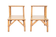 Bamboo Two Tier Side Tables, a Pair