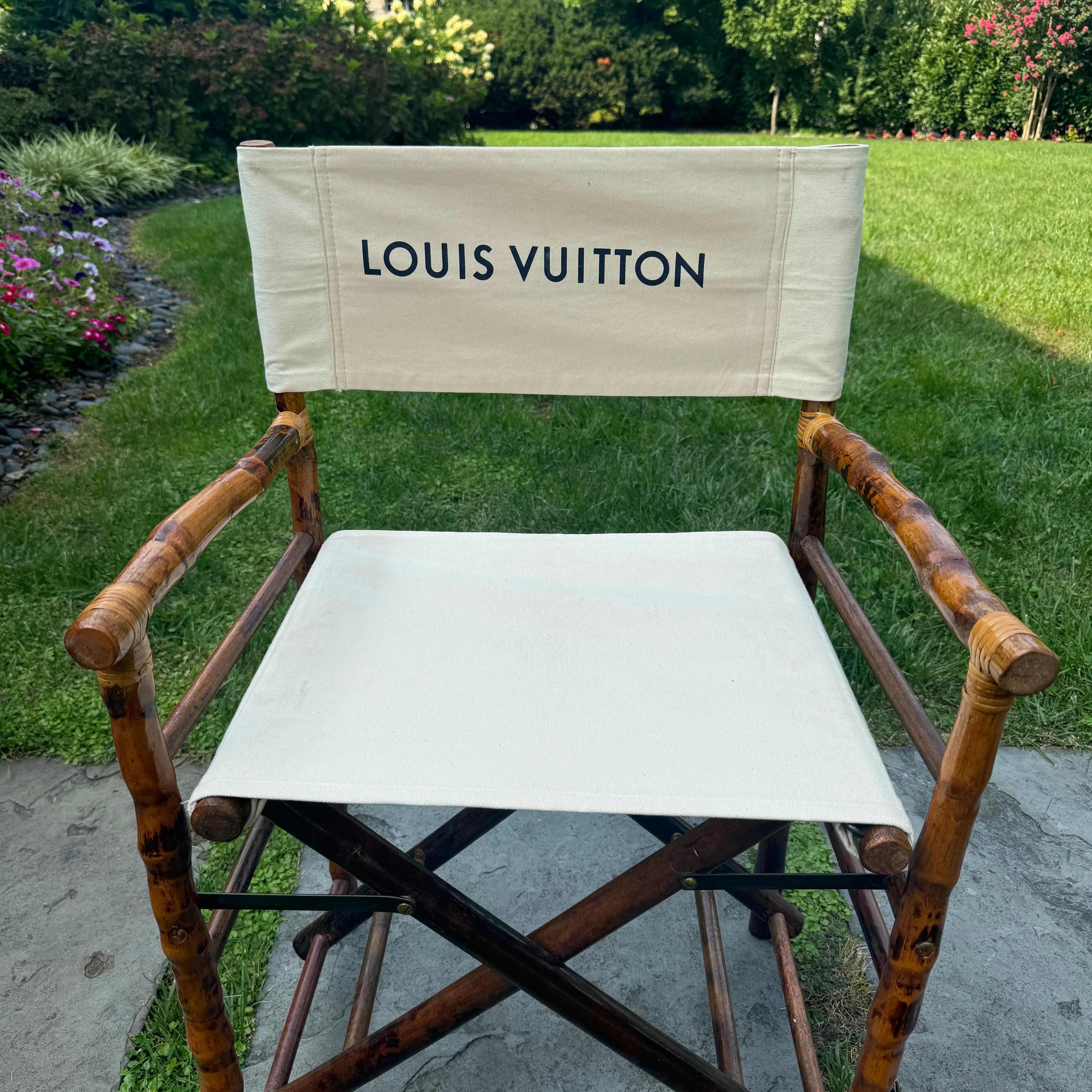 Hand-Crafted Bamboo Upholstered Directors Chair in Louis Vuitton Fabric
