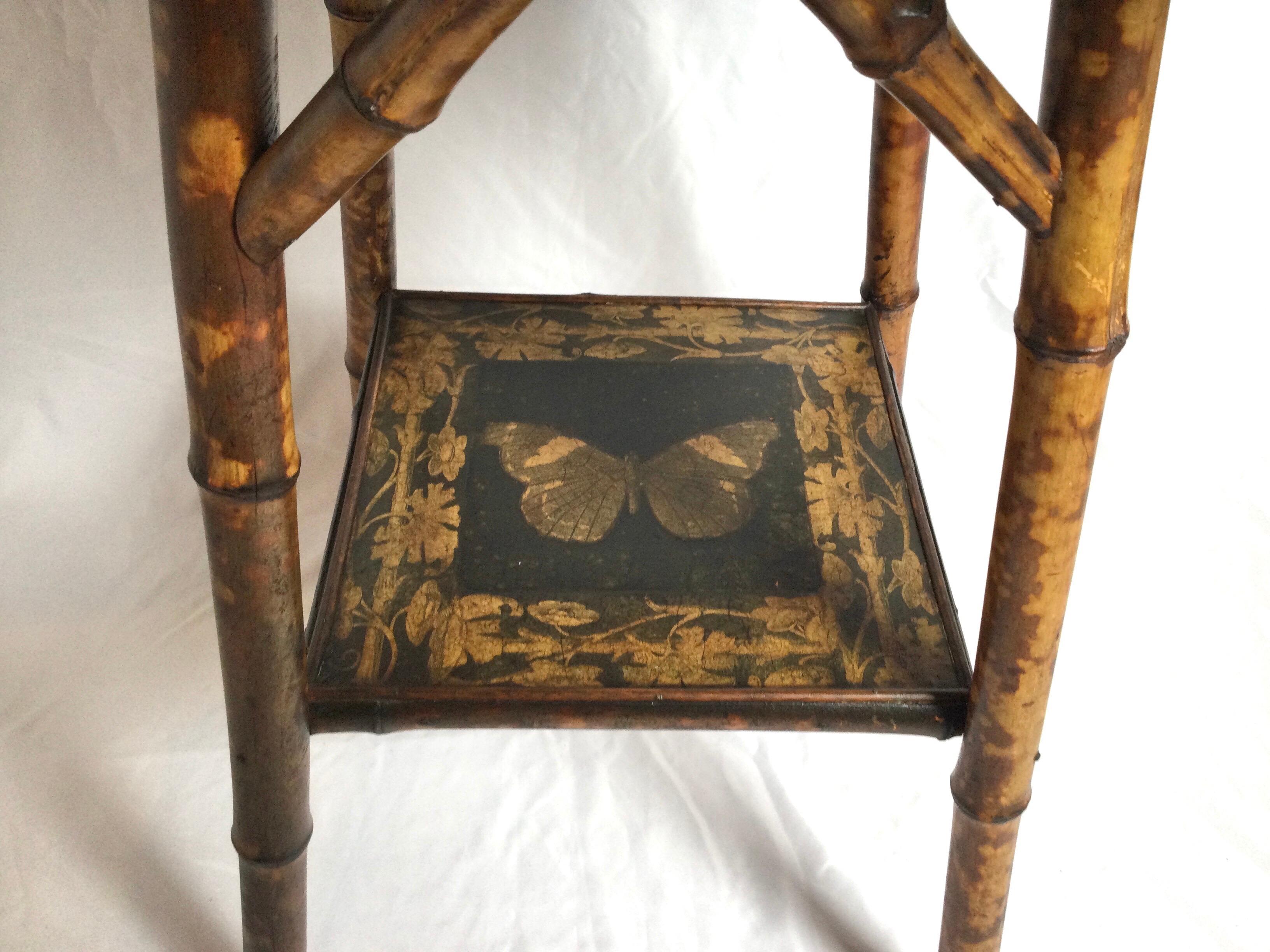 Hand-Painted Bamboo Victorian Aesthetic Two Tier Butterfly Table