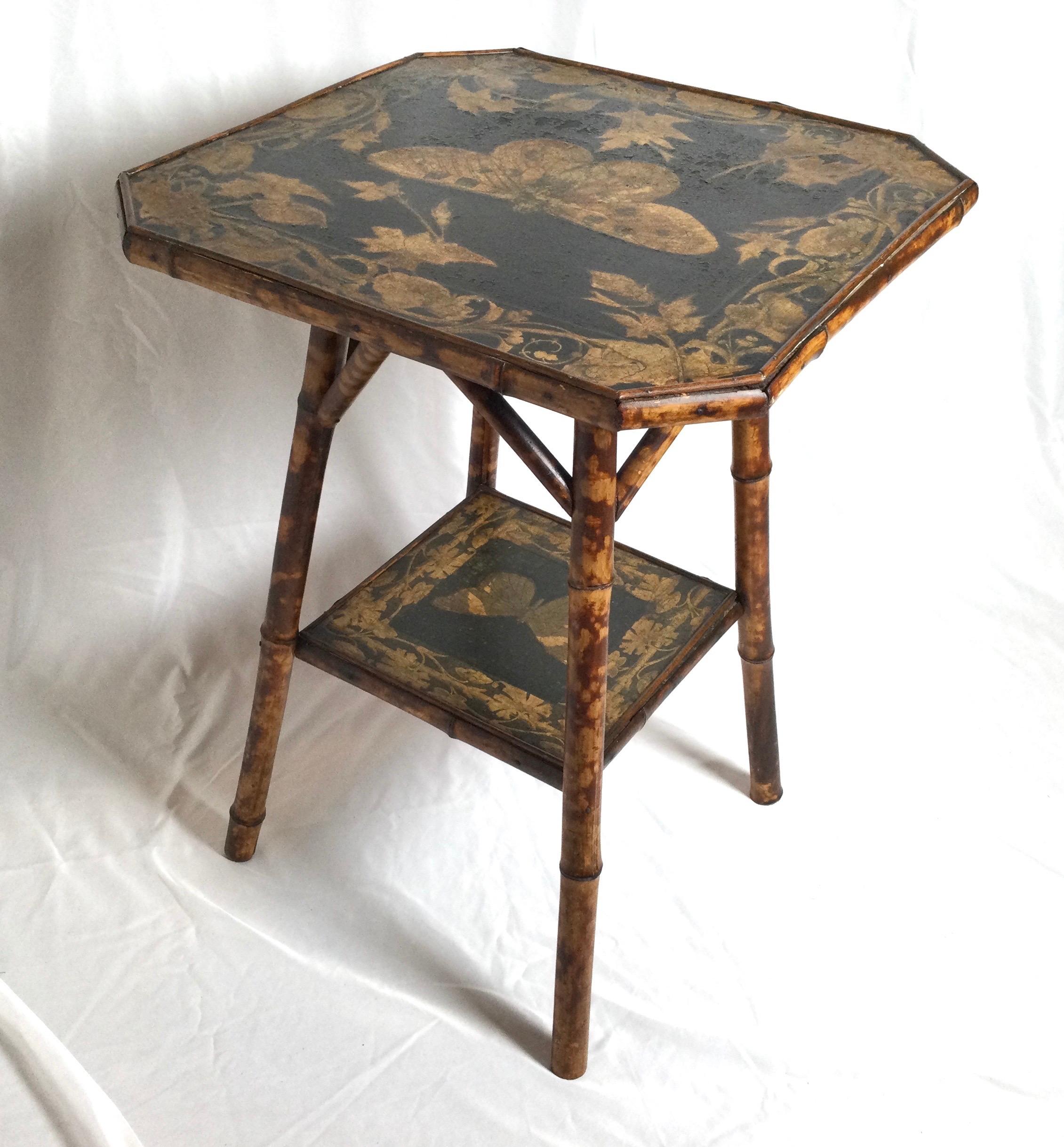 Bamboo Victorian Aesthetic Two Tier Butterfly Table In Good Condition In Lambertville, NJ