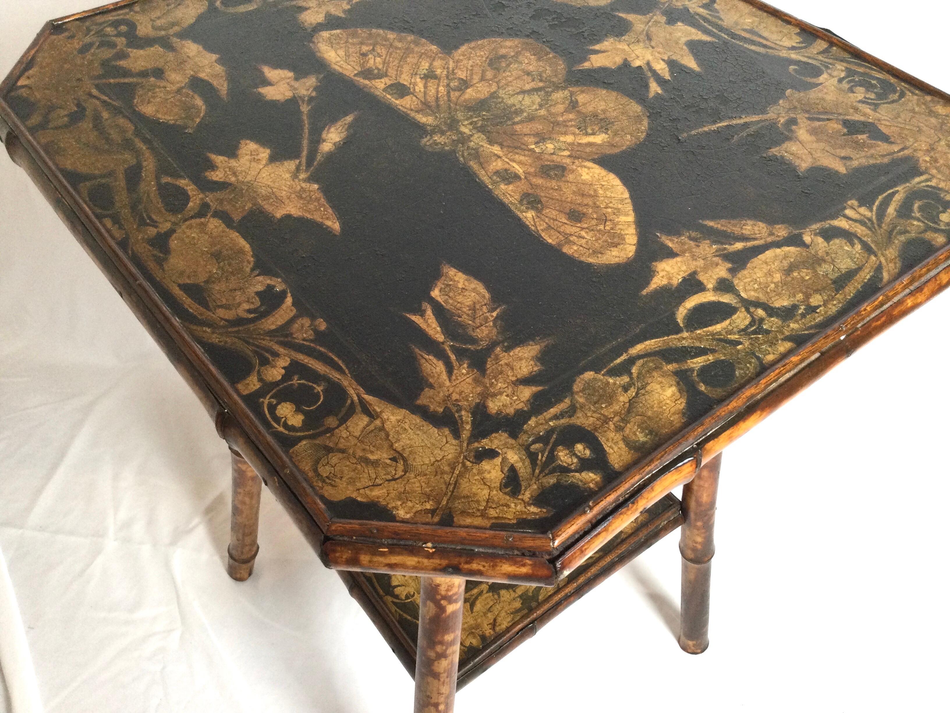 Late 19th Century Bamboo Victorian Aesthetic Two Tier Butterfly Table