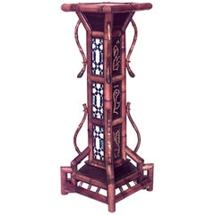 Bamboo Victorian Pedestal Table with Blue and White Panels, UK