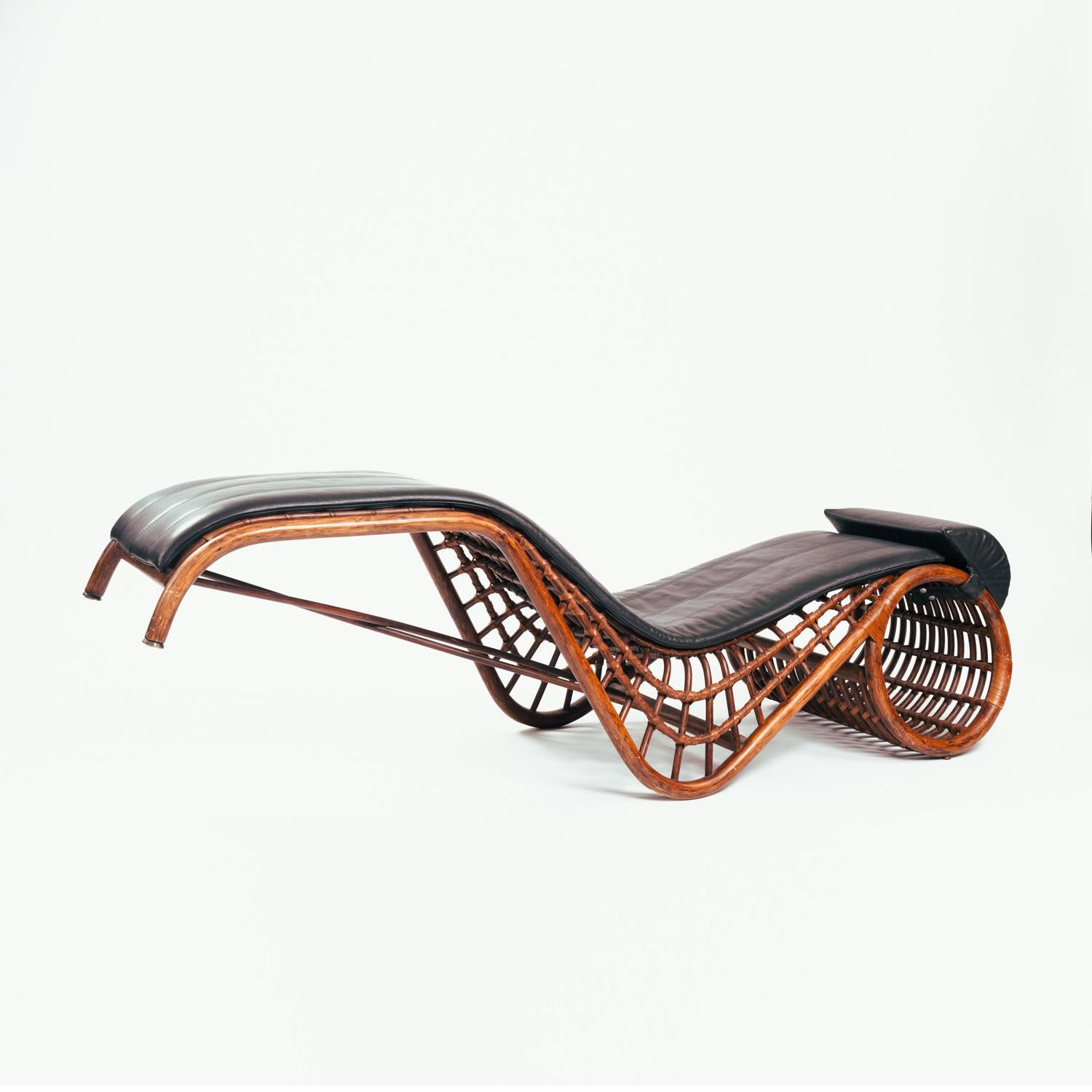 Late 20th Century Bamboo chaise longue with magazine holder, Germany, 1970s