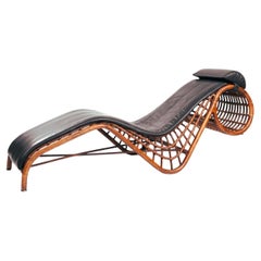 Vintage Bamboo chaise longue with magazine holder, Germany, 1970s