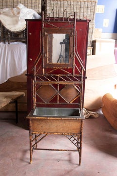 Bamboo Wall Hanger with Mirror and Metal Plant Container