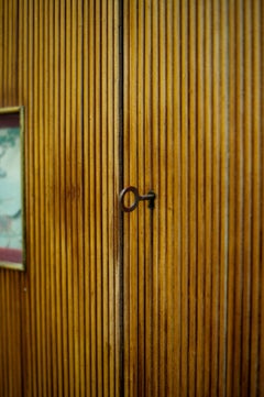 Bamboo Wardrobe Cabinet With Oriental Illustrations - Italy, Circa 1950