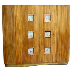 Bamboo Wardrobe Cabinet With Oriental Illustrations – Italy, Circa 1950