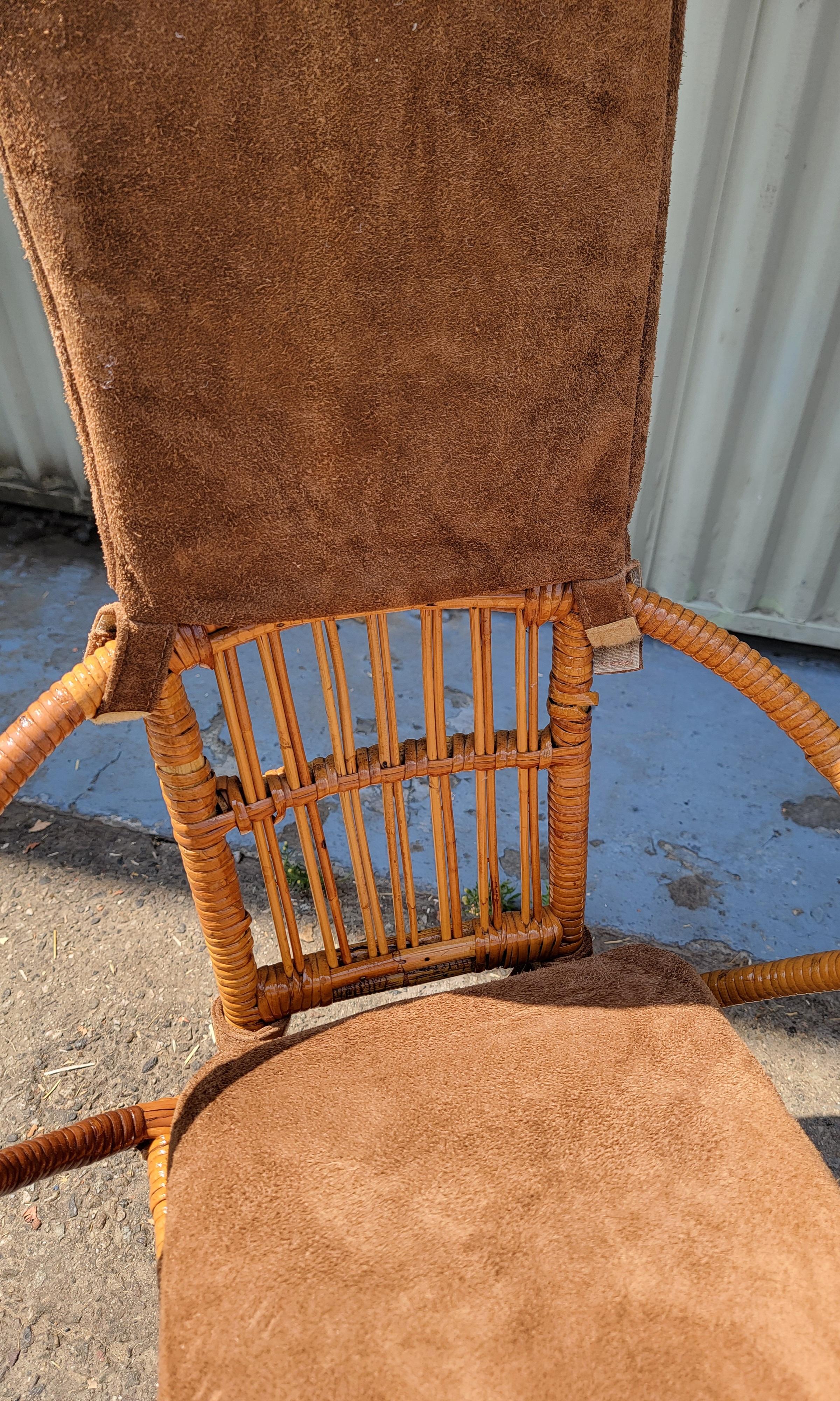 Adirondack Bamboo/ Wicker Child's Chair W/ Brown Suede Cushions For Sale