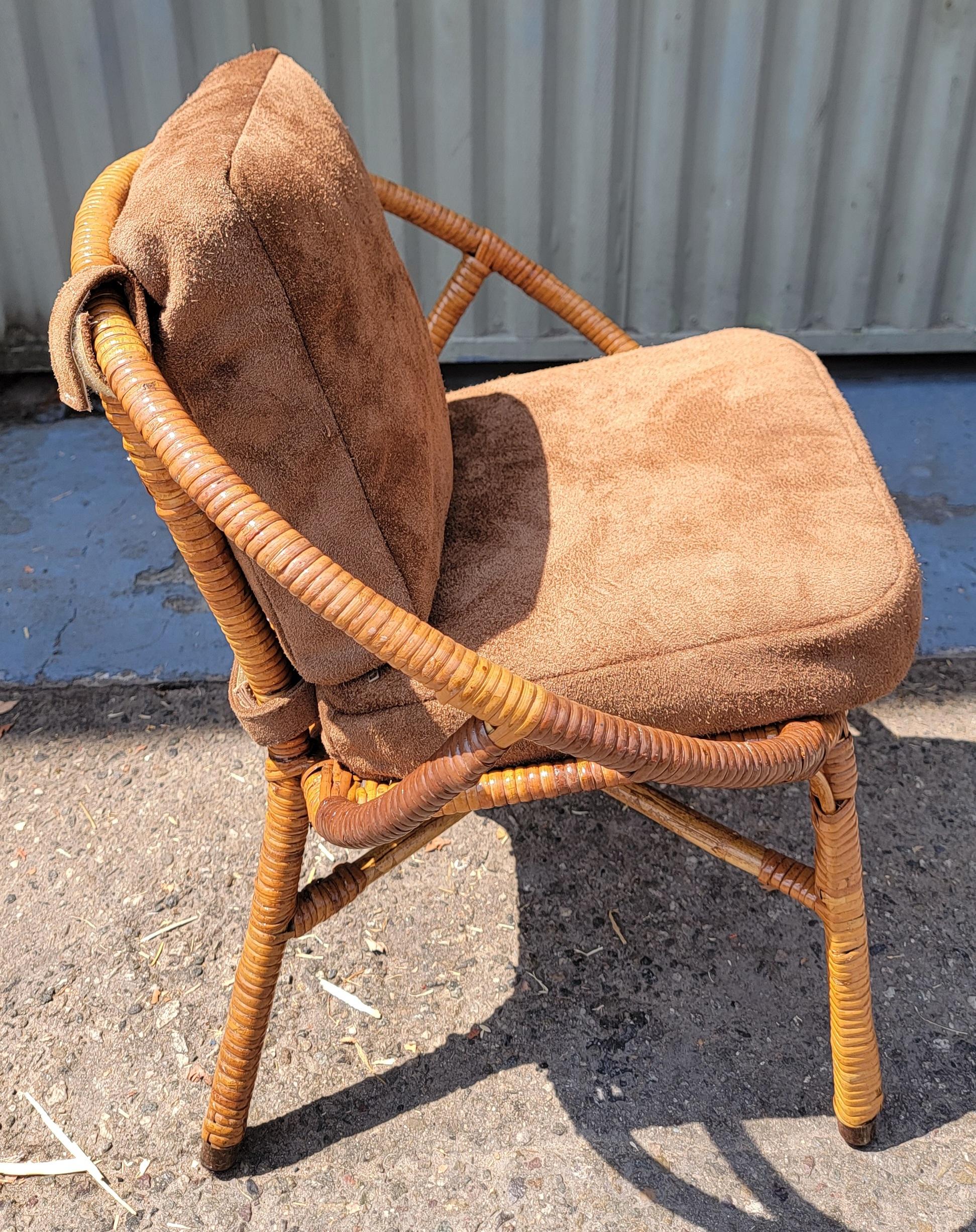 Bamboo/ Wicker Child's Chair W/ Brown Suede Cushions For Sale 1