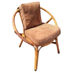 Bamboo/ Wicker Child's Chair W/ Brown Suede Cushions