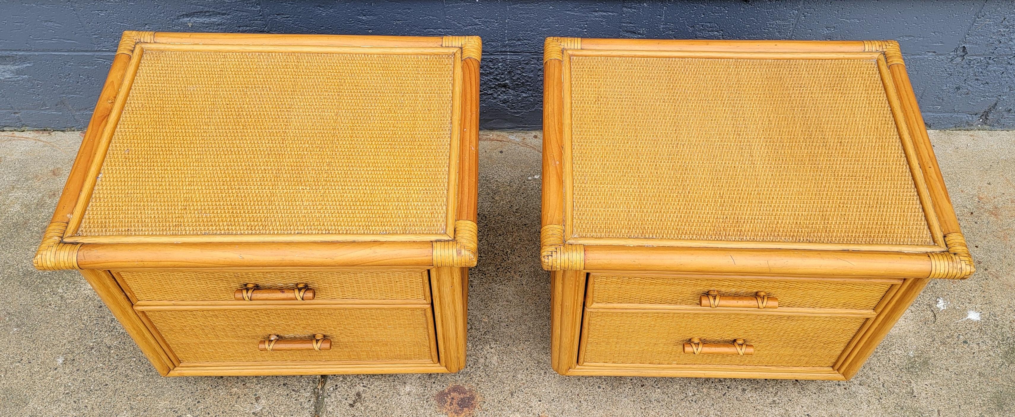 Spanish Bamboo & Wicker Organic Modern End Tables / Nightstands