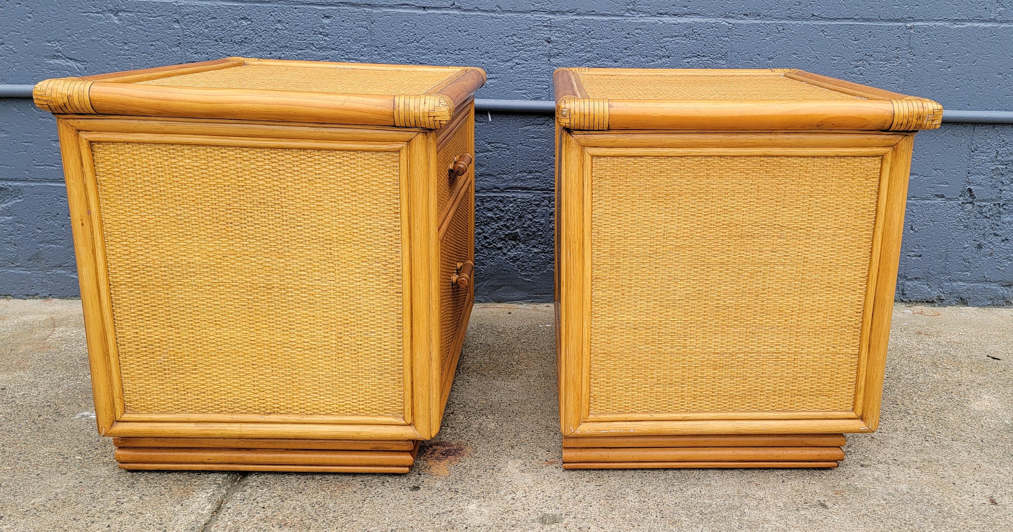 Bamboo & Wicker Organic Modern End Tables / Nightstands In Good Condition In Fulton, CA