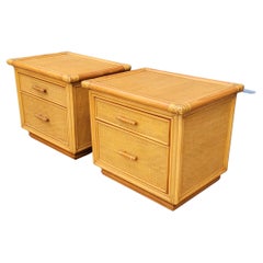 Vintage Bamboo & Wicker Organic Modern End Tables / Nightstands