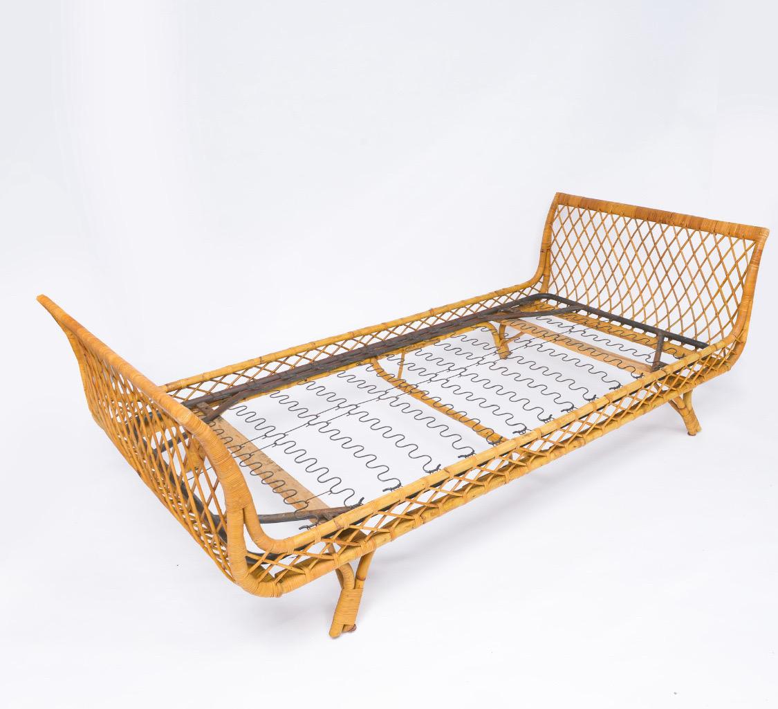 Mid-Century Modern Bamboo Wicker French Mid Century Pair of Beds/Daybeds For Sale
