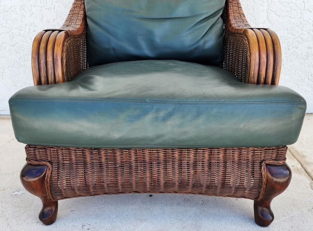 Bamboo Wicker Leather Lounge Armchair Vintage by Braxton Culler 5