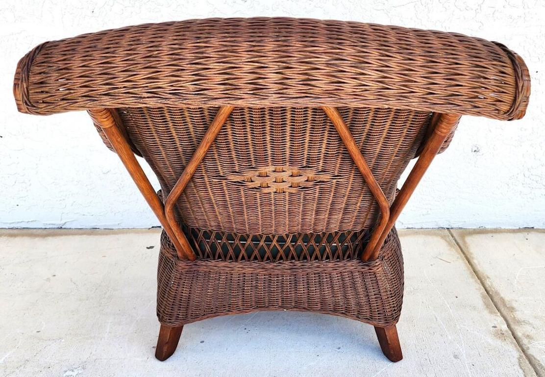 Bamboo Wicker Leather Lounge Armchair Vintage by Braxton Culler 6