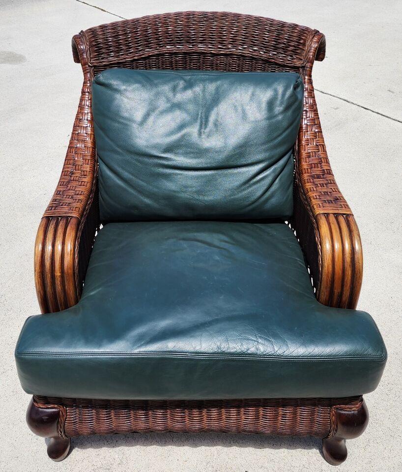 Bamboo Wicker Leather Lounge Armchair Vintage by Braxton Culler 7