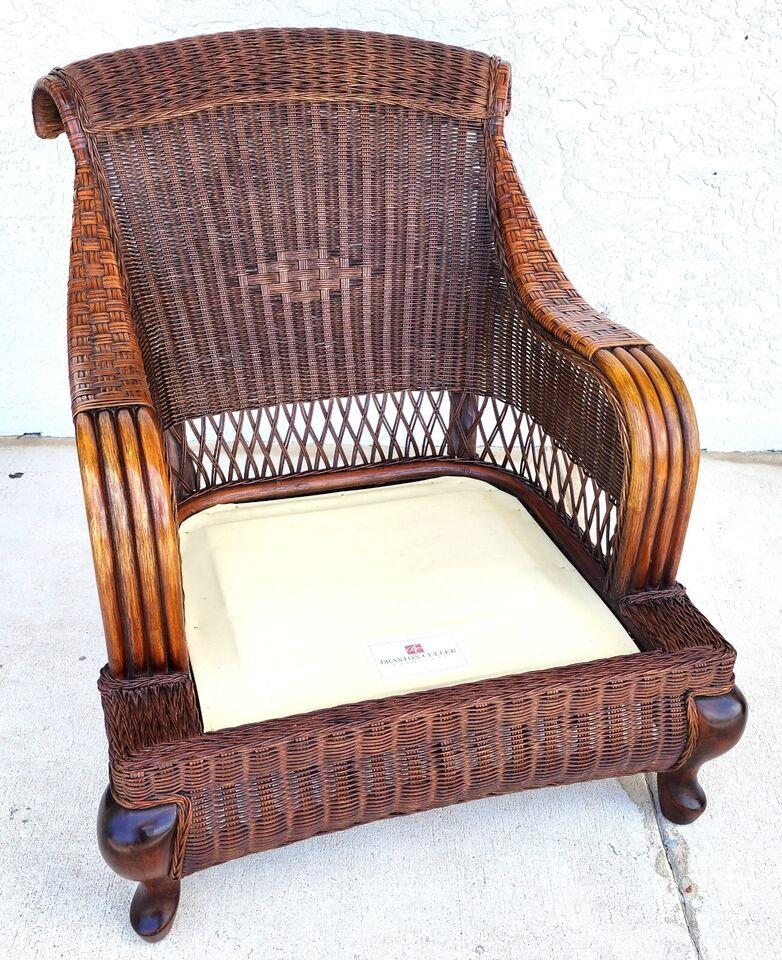 Bamboo Wicker Leather Lounge Armchair Vintage by Braxton Culler 8