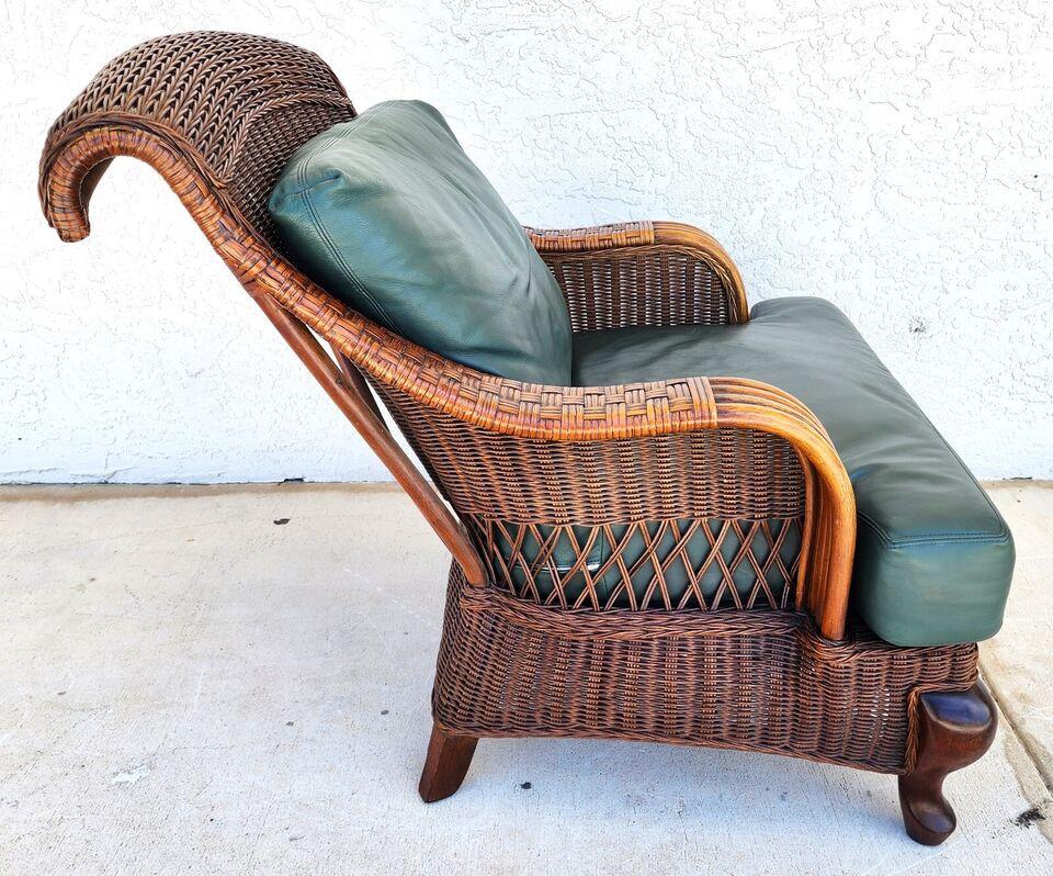 For FULL item description click on CONTINUE READING at the bottom of this page.

Offering One Of Our Recent Palm Beach Estate Fine Furniture Acquisitions Of A
Vintage Braxton Culler Bamboo Wicker Rattan Top Grain Leather Lounge Armchair 
Very