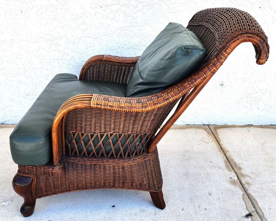 Bamboo Wicker Leather Lounge Armchair Vintage by Braxton Culler In Good Condition In Lake Worth, FL