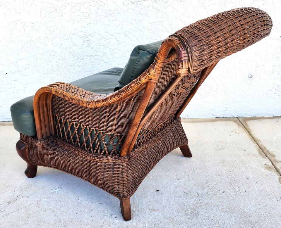 Late 20th Century Bamboo Wicker Leather Lounge Armchair Vintage by Braxton Culler