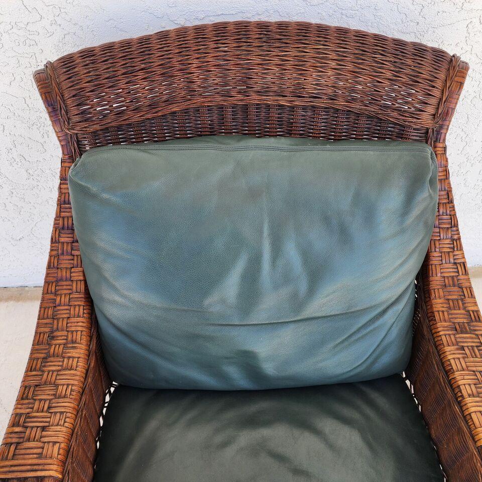 Bamboo Wicker Leather Lounge Armchair Vintage by Braxton Culler 3