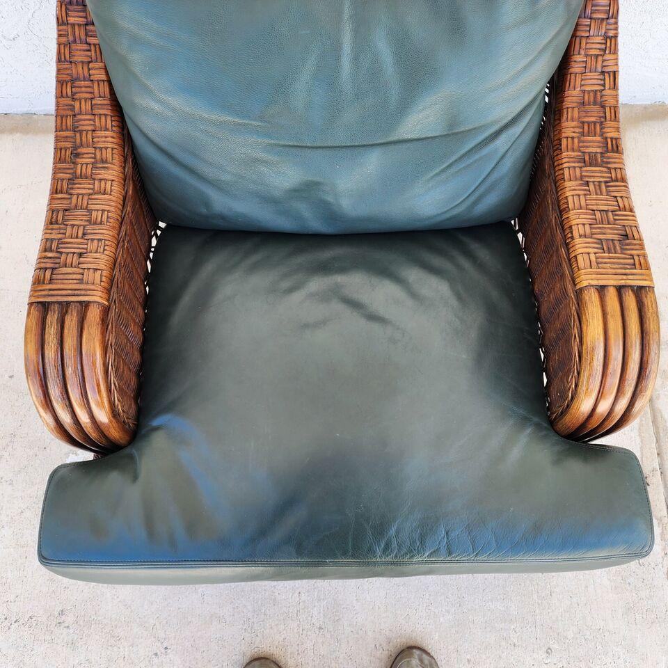 Bamboo Wicker Leather Lounge Armchair Vintage by Braxton Culler 4