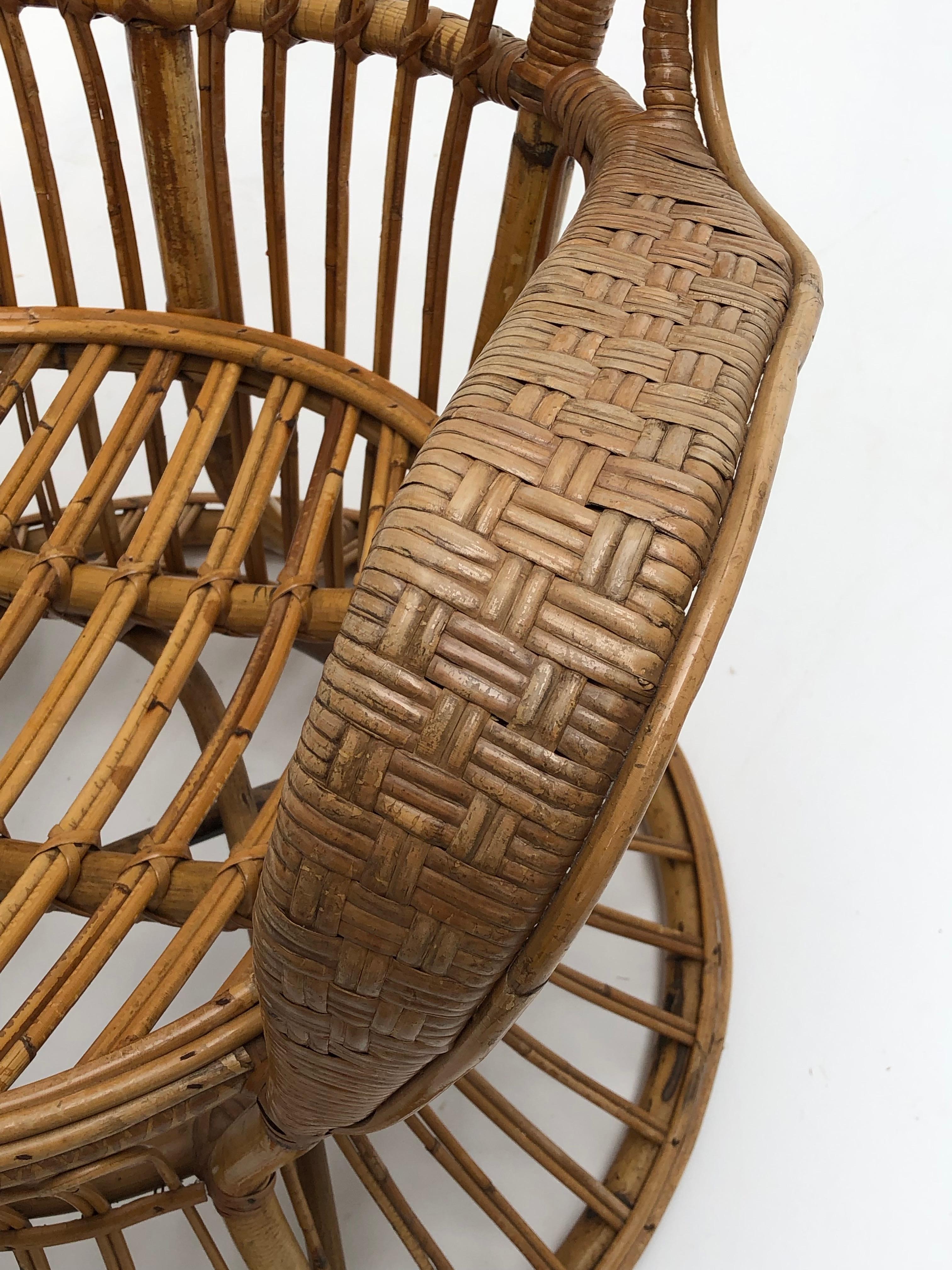 Italian Bamboo & Wicker Carlo Mollino Style Lounge Chair 1950s 1