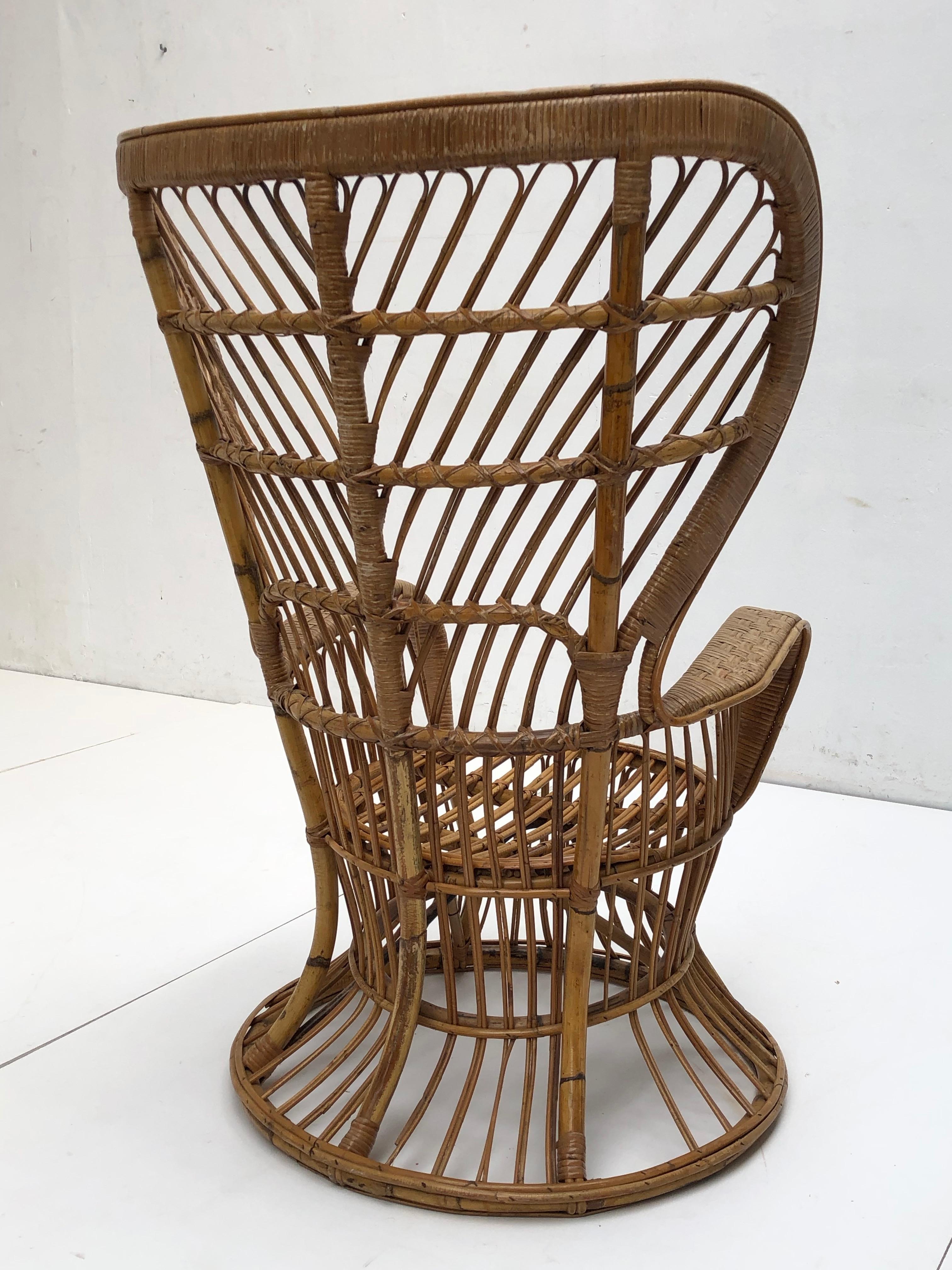 Italian Bamboo & Wicker Carlo Mollino Style Lounge Chair 1950s 5