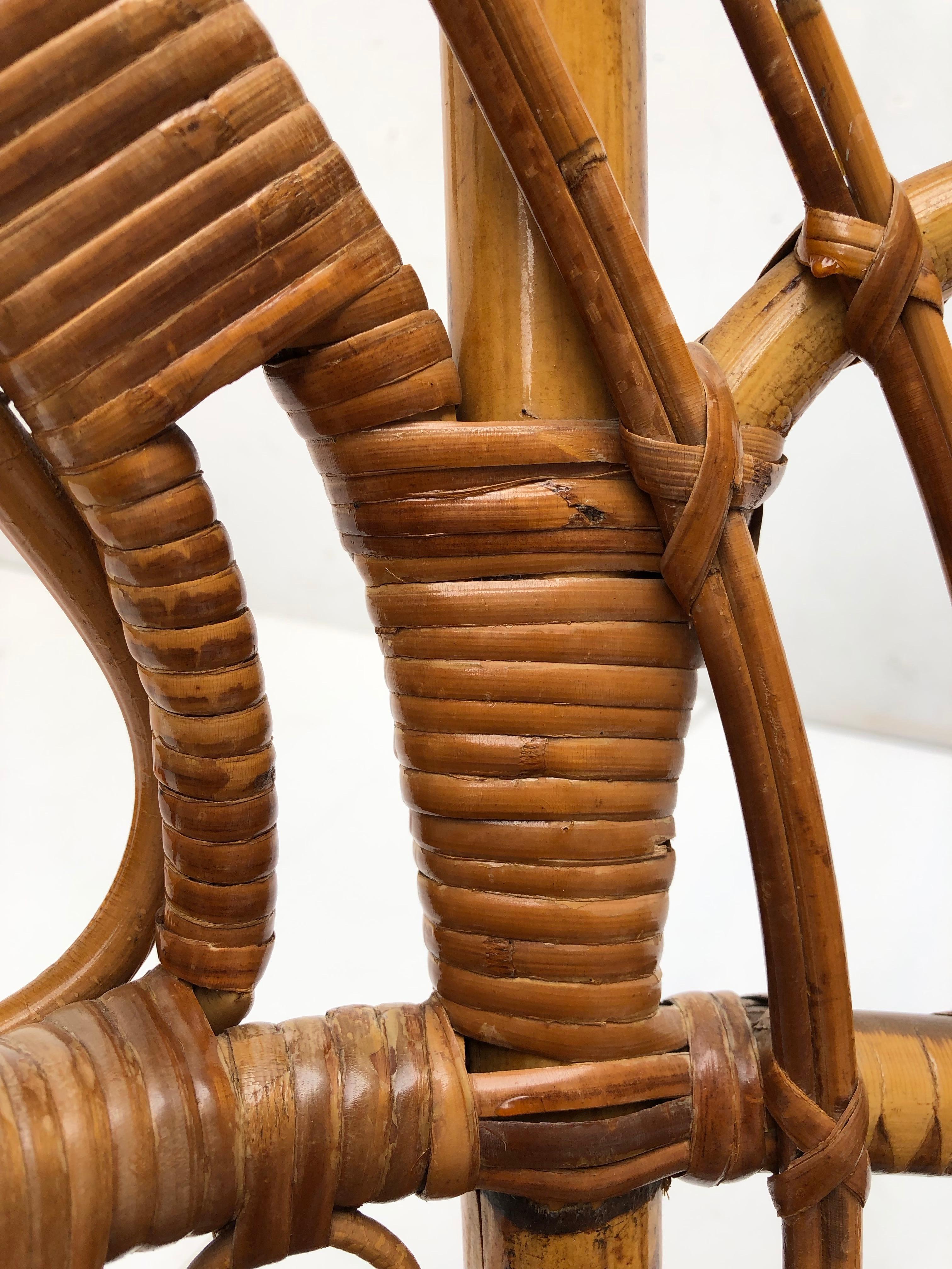 Italian Bamboo & Wicker Carlo Mollino Style Lounge Chair 1950s 6