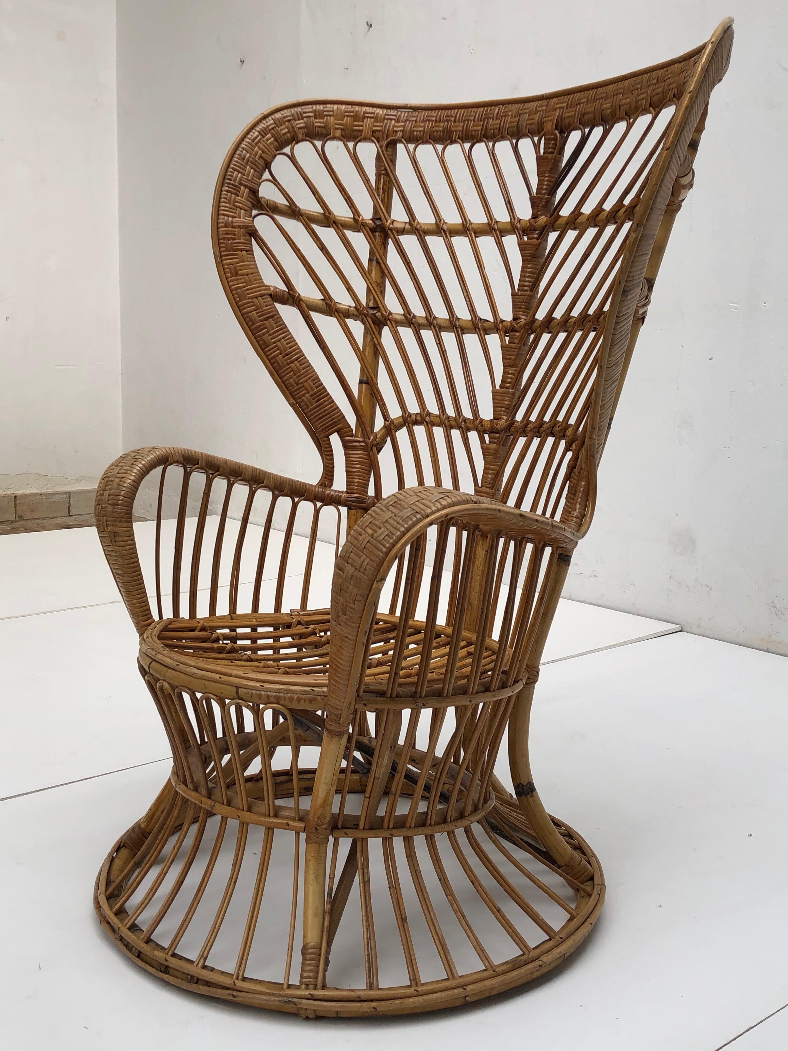 Italian Bamboo & Wicker Carlo Mollino Style Lounge Chair 1950s 7