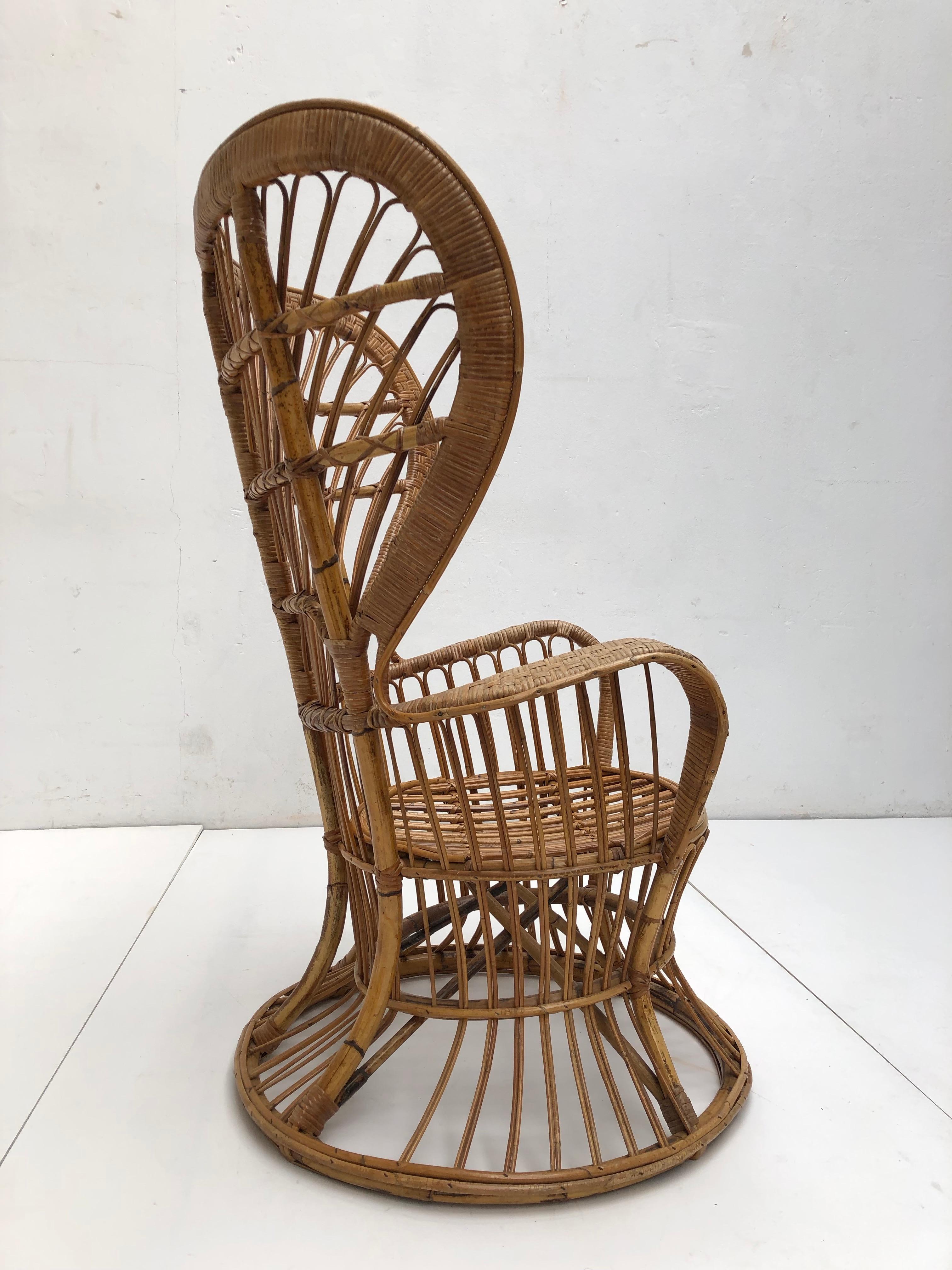 Italian Bamboo & Wicker Carlo Mollino Style Lounge Chair 1950s 8