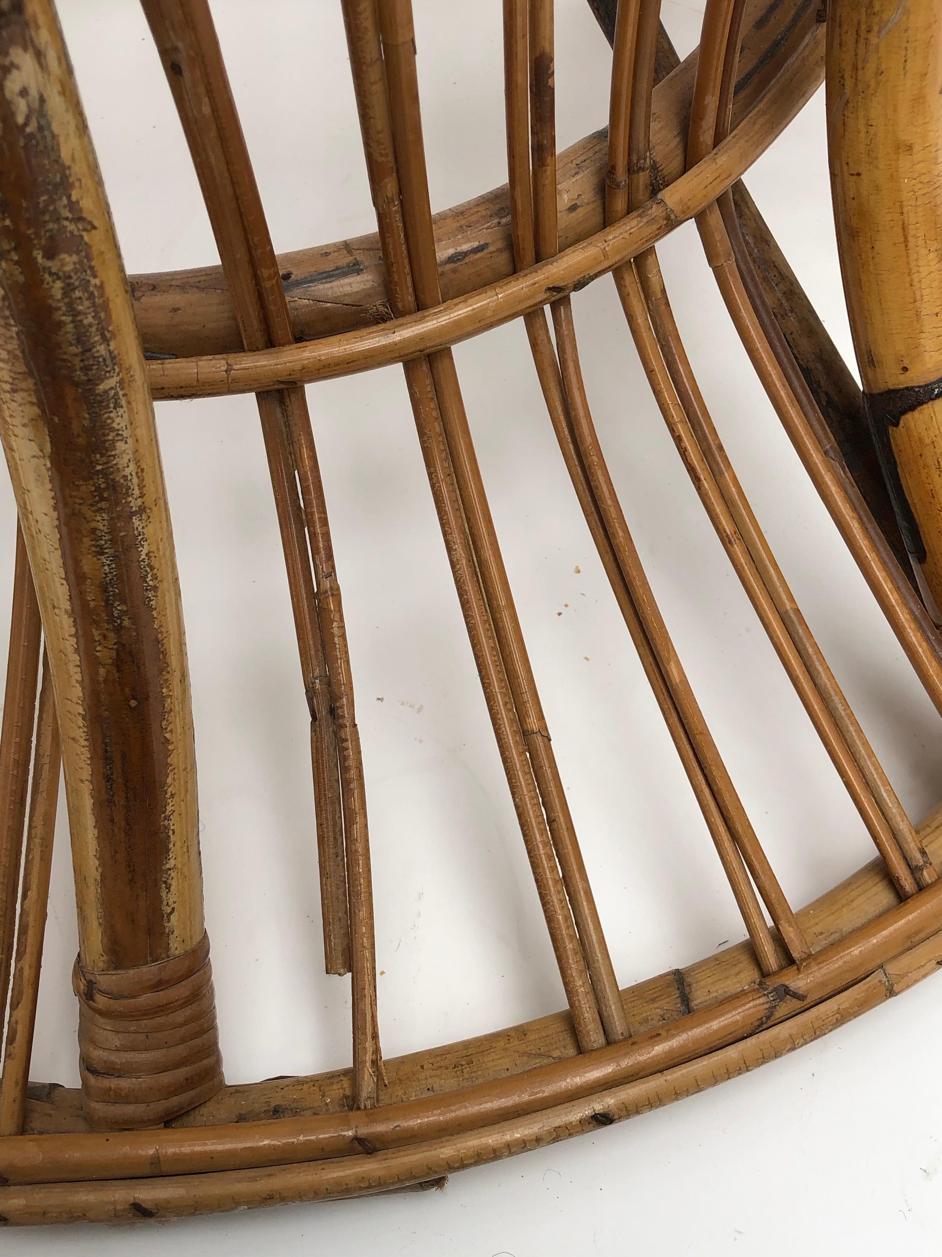 Italian Bamboo & Wicker Carlo Mollino Style Lounge Chair 1950s 11