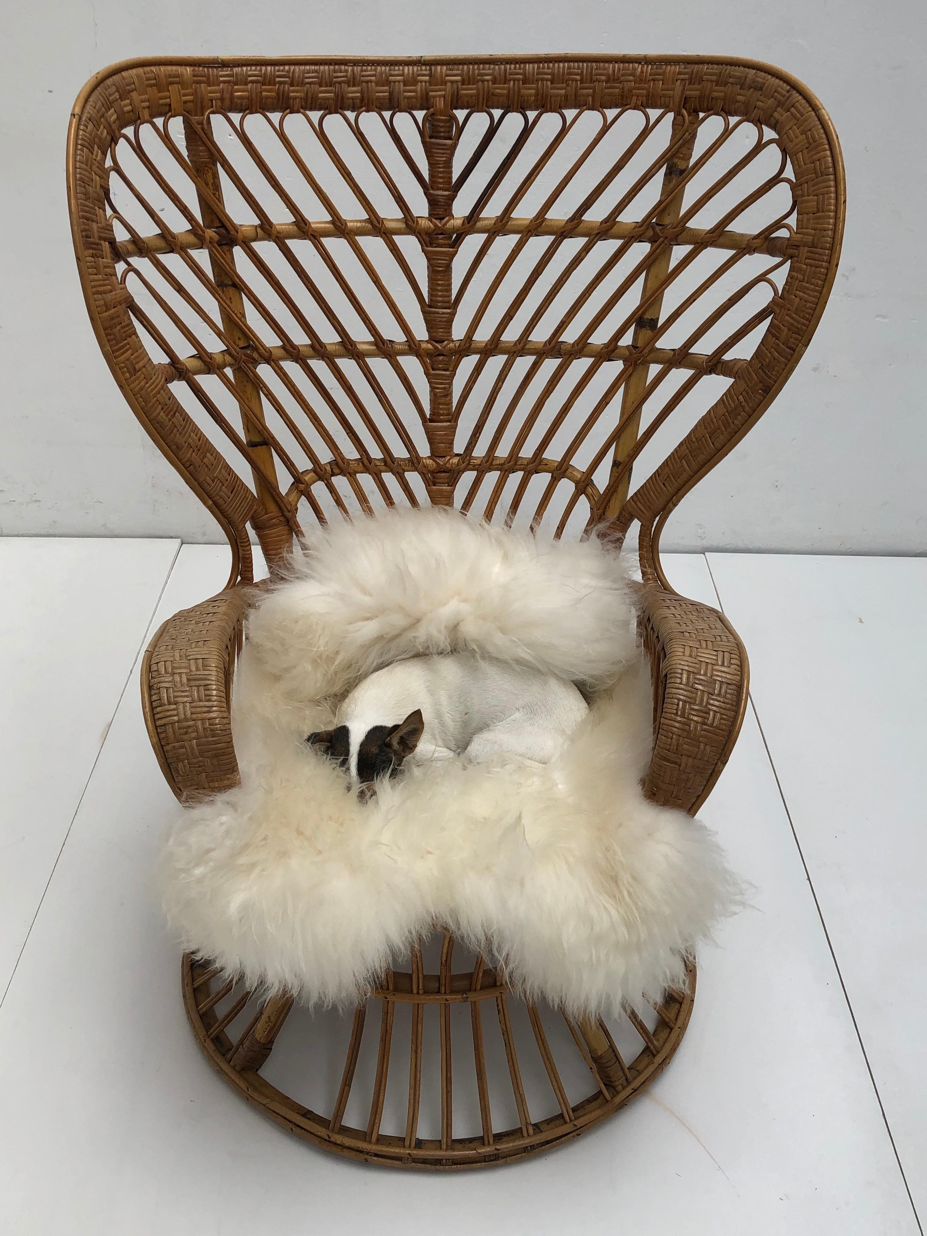 Mid-Century Modern Italian Bamboo & Wicker Carlo Mollino Style Lounge Chair 1950s