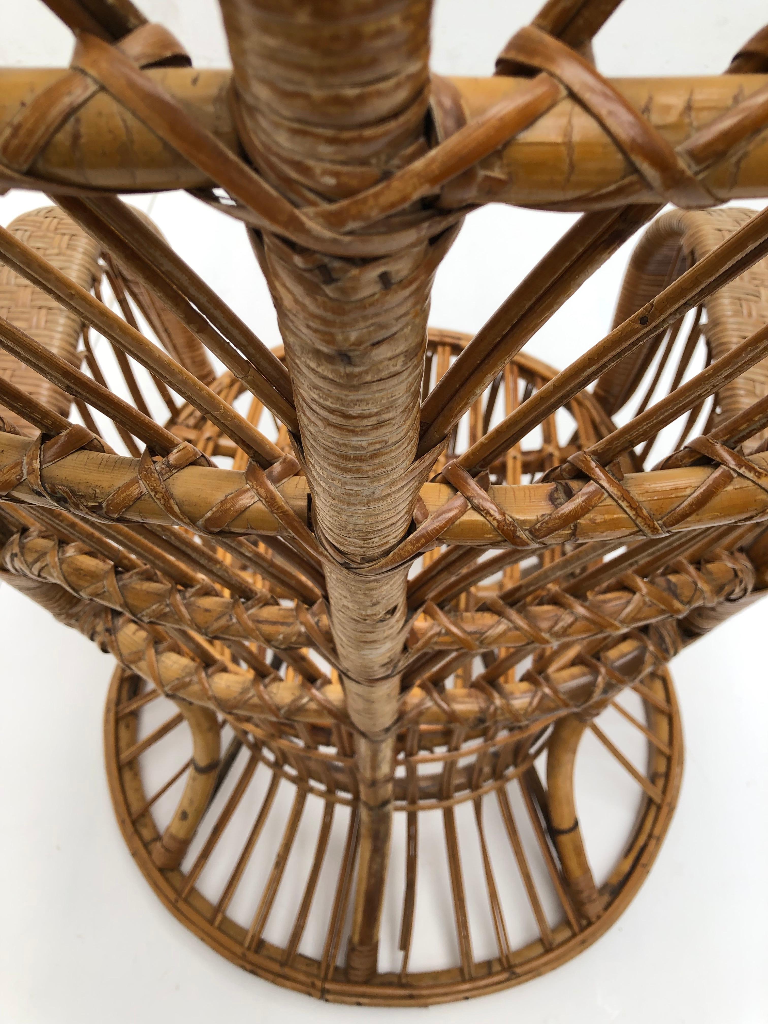 Hand-Woven Italian Bamboo & Wicker Carlo Mollino Style Lounge Chair 1950s