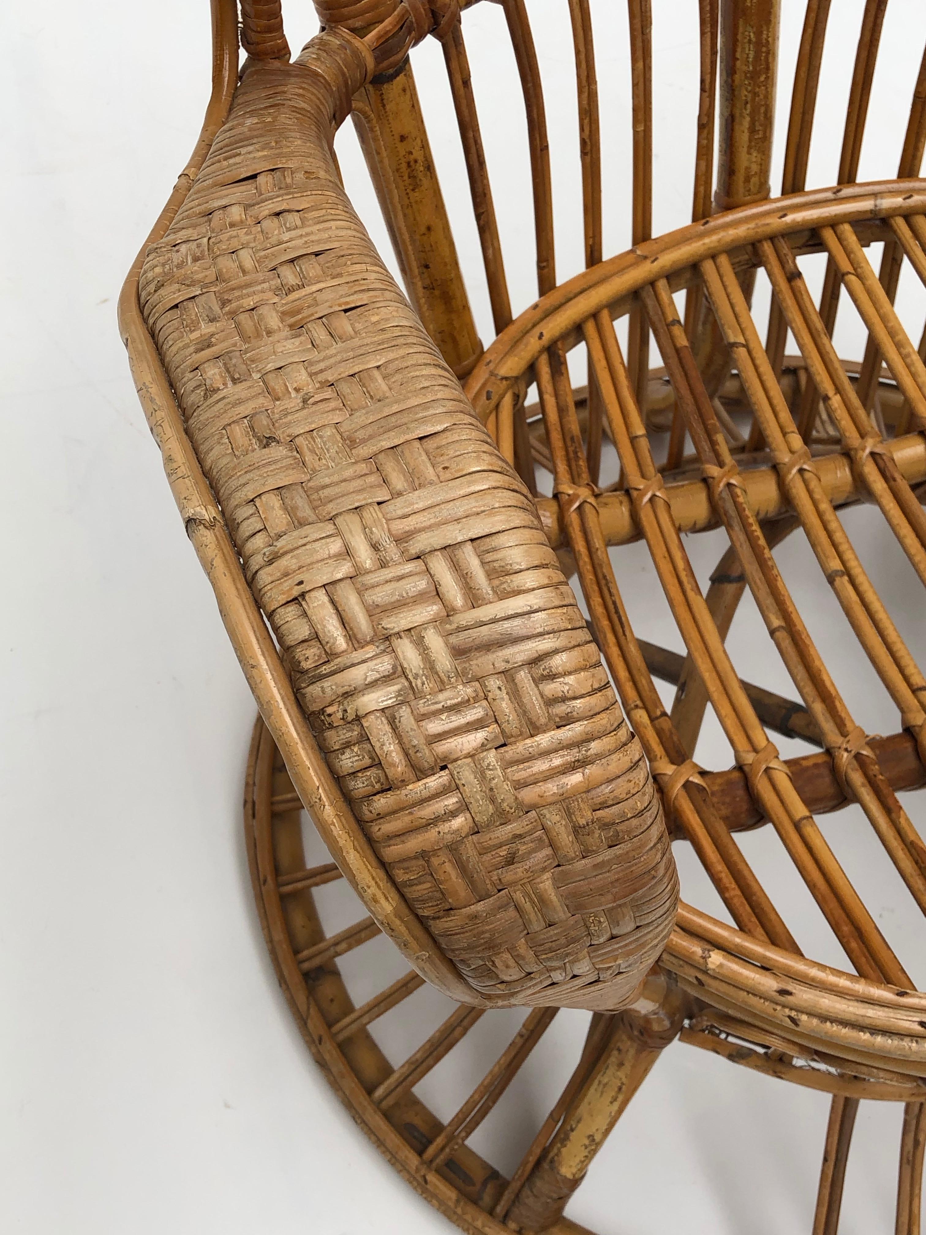 Italian Bamboo & Wicker Carlo Mollino Style Lounge Chair 1950s In Good Condition In bergen op zoom, NL