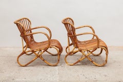 Bamboo Wicker Lounge Chairs Designed by Dirk van Sliedrecht, 1950s
