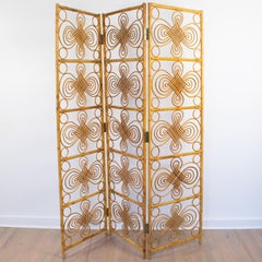 Mid-Century Bamboo Wicker Rattan Screen Room Divider, Three-Panel Folder, 1960s