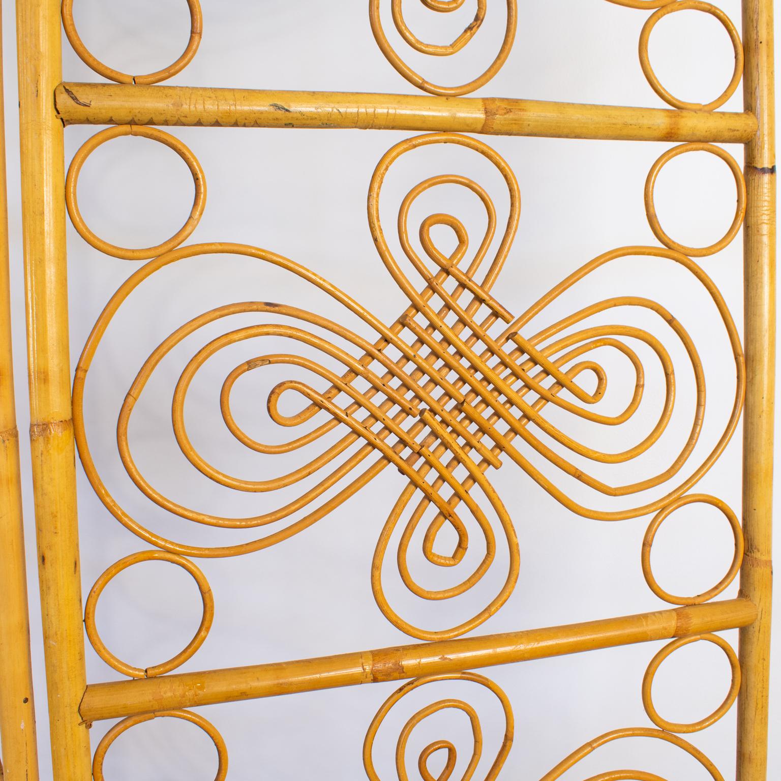 Bamboo Wicker Rattan Screen Room Divider, Three-Panel Folder, 1960s For Sale 5