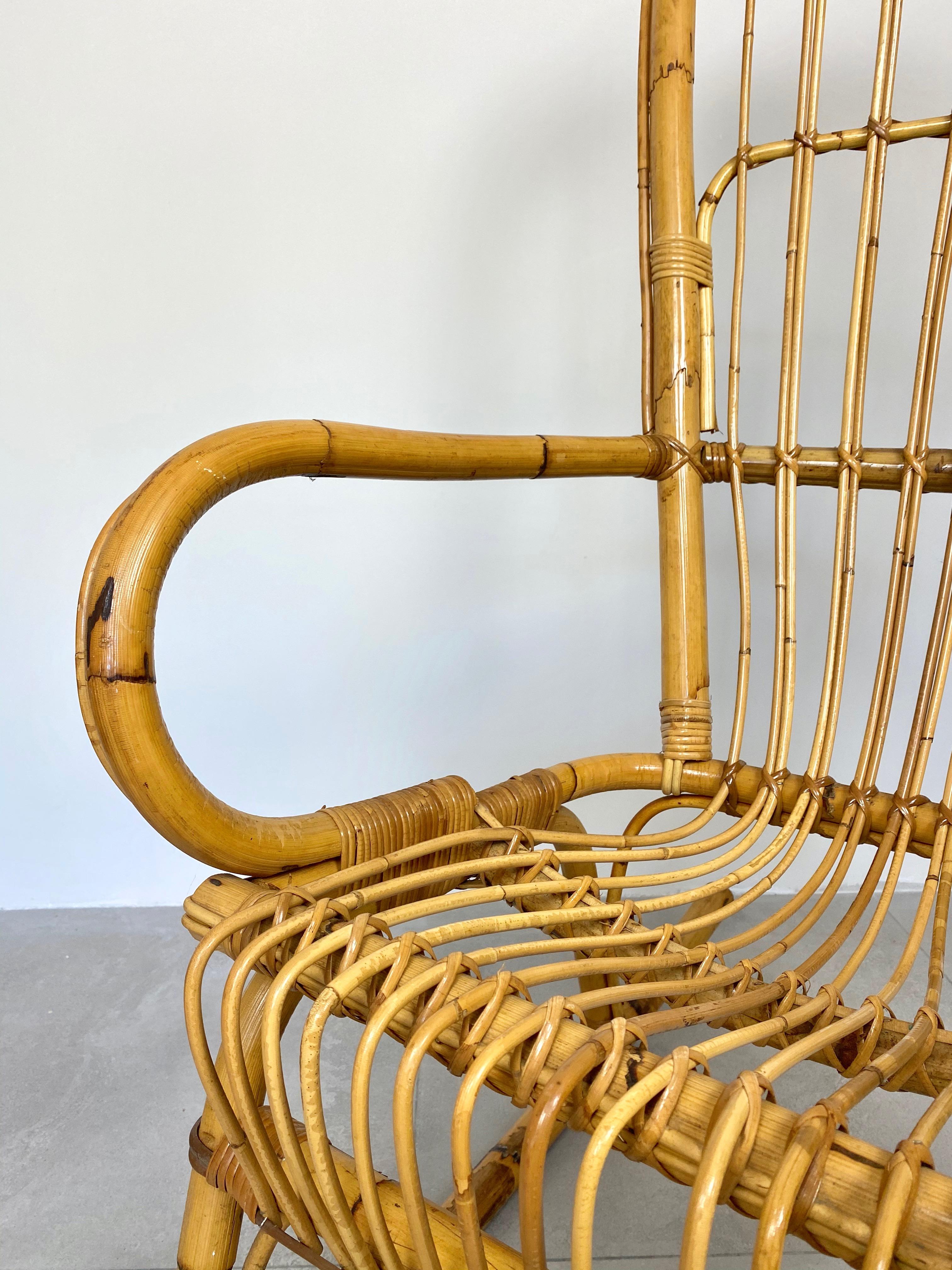 Bamboo Wicker Rocking Chair, Italy, 1960s For Sale 2