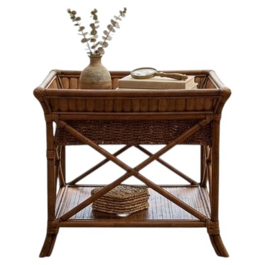 Bamboo wicker side table For Sale