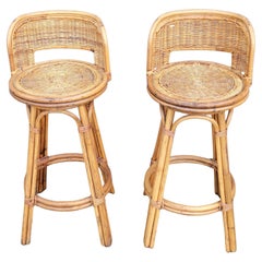 Bamboo & Wicker Swivel Bar Stools