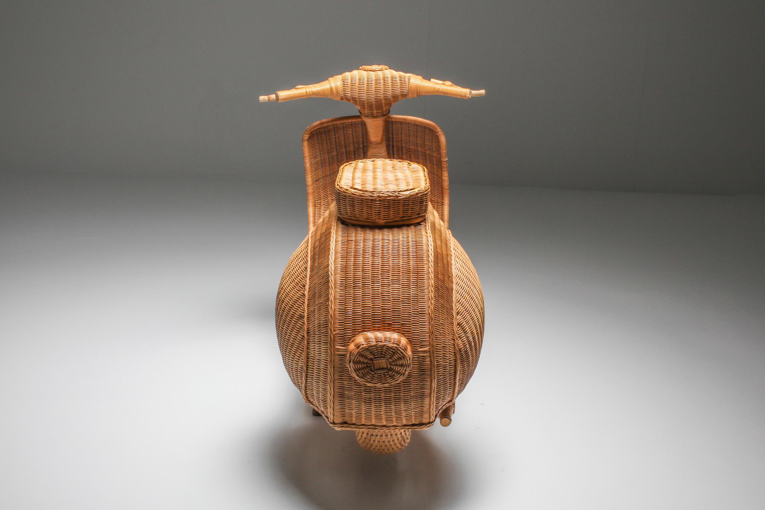 Hollywood Regency Bamboo Wicker Vespa Scooter from the 1970s